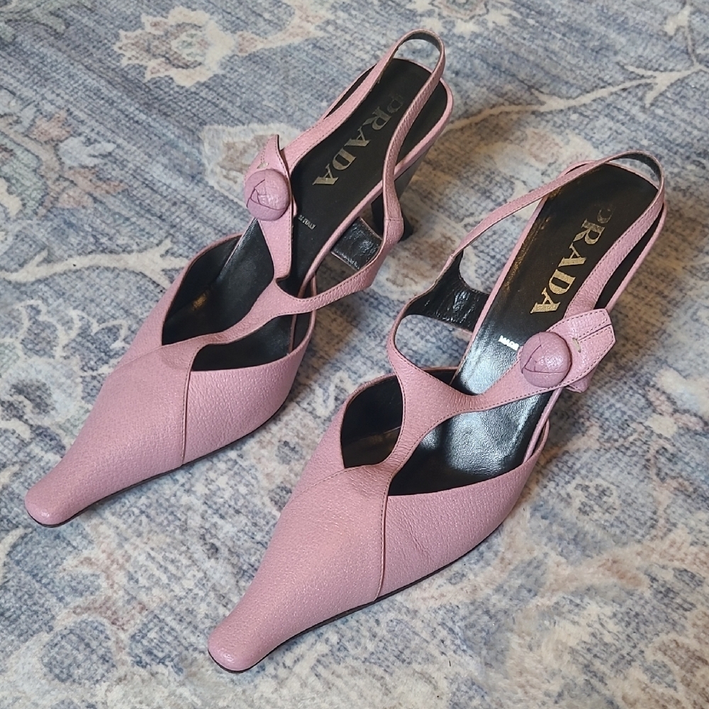 Prada Pink Slingback Heels with Bow Detail